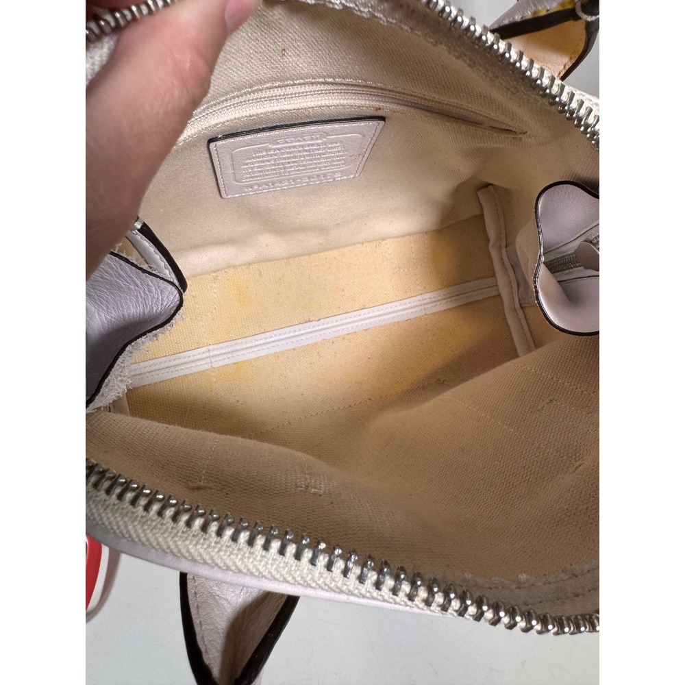 Coach Bleecker Mini Preston Satchel Yellow White Stripe Canvas Leather 30172 - Picture 6 of 7